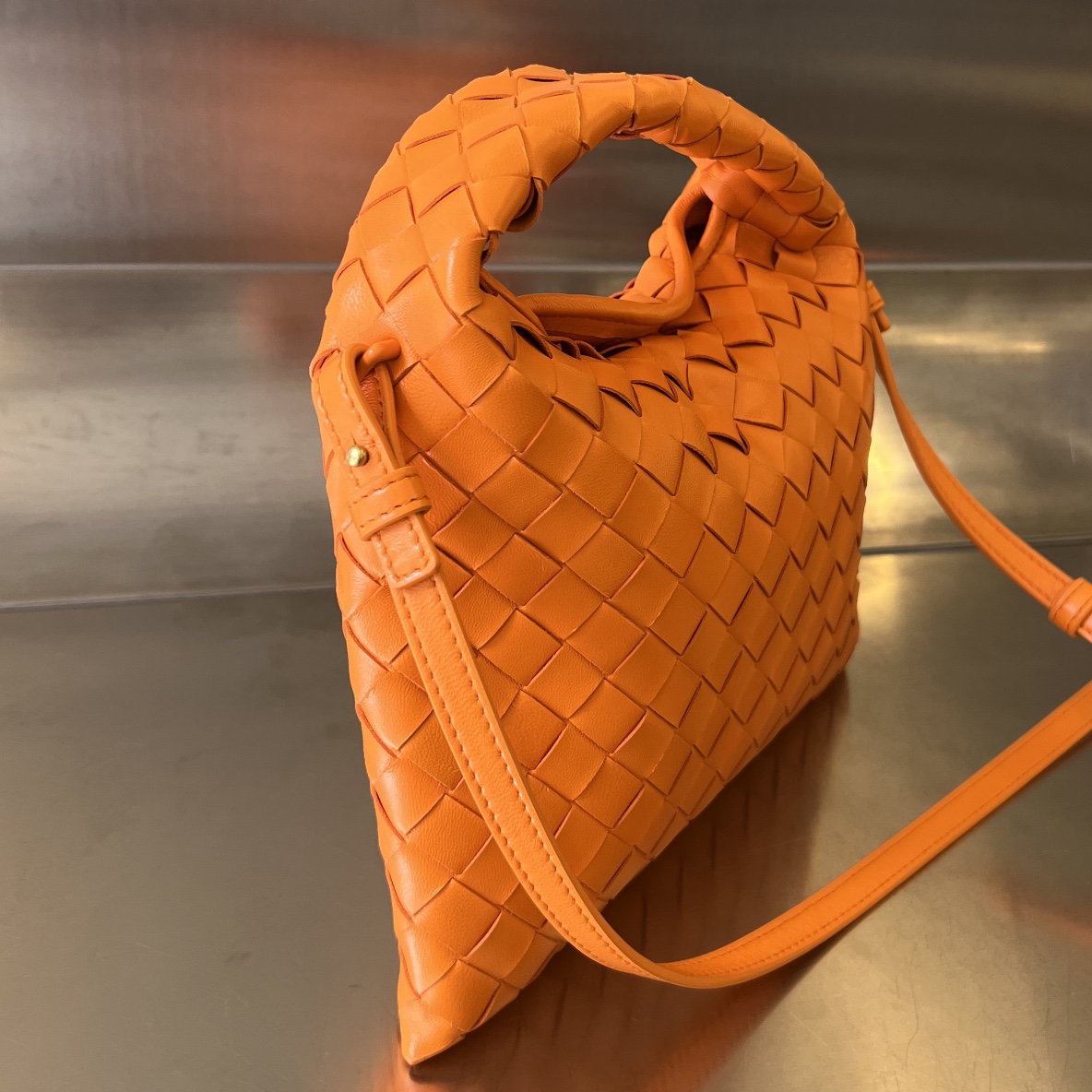 Mini Hop Intrecciato Leather Shoulder Bag Orange